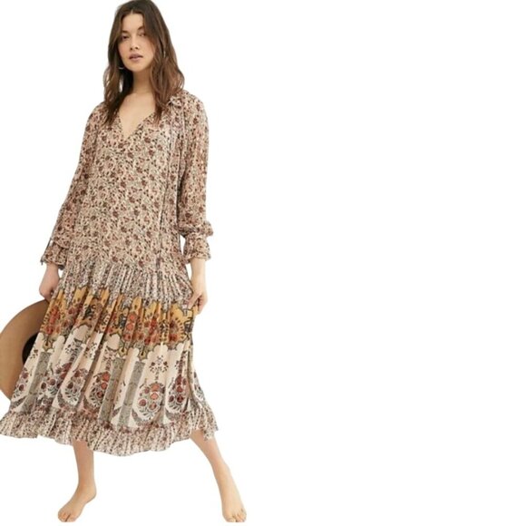 Free People Feeling Groovy Border Maxi Dress Bohemian Printed Tiered Size S - Picture 4 of 16